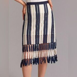 Eva Franco Crochet Midi Skirt w/ Fringed Hem